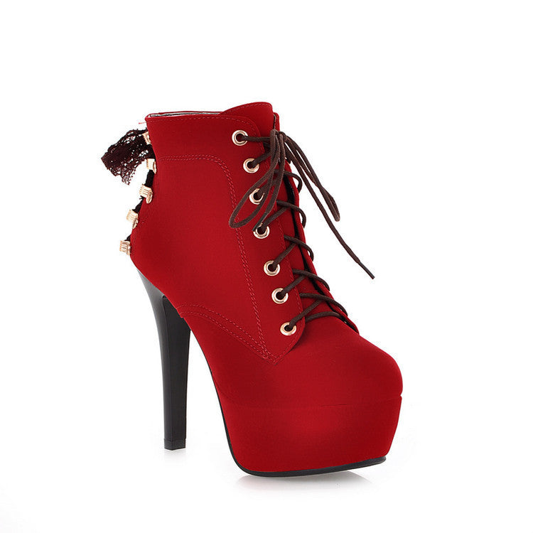 Women Lace Up High Heels Platform Ankle Boots Stiletto Heel 5060 – Shoeu