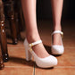 Ankle Straps Chunky Heel Pumps Platform High Heels Fashion Women Shoes 3348