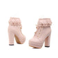 Round Toe Lace Up High Heels Ankle Boots Chunky Heel 6250