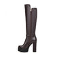 Round Toe Buckle Knee High Boots Platform High Heels Shoes Woman
