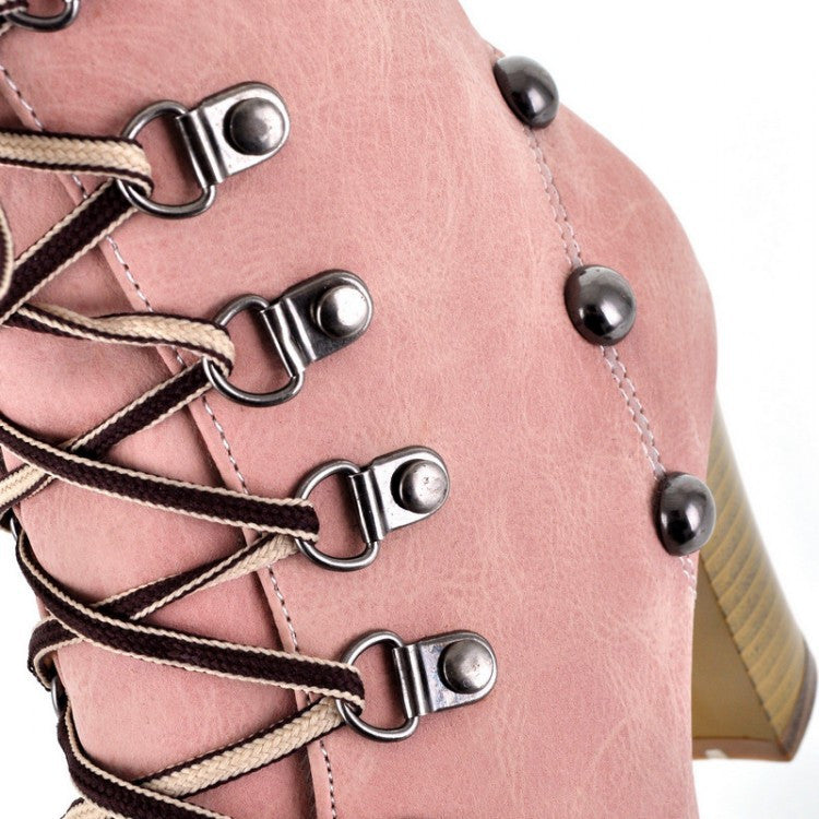 Studded High Heels Ankle Boots Chunky Heel Shoes 9132