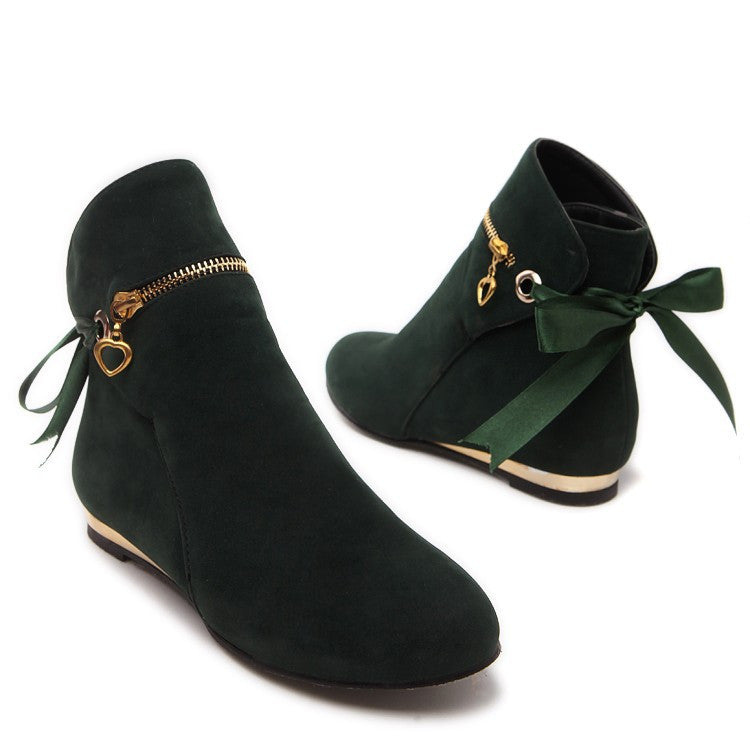Ribbons Bow Ankle Boots Flats Heels Women Shoes 9168