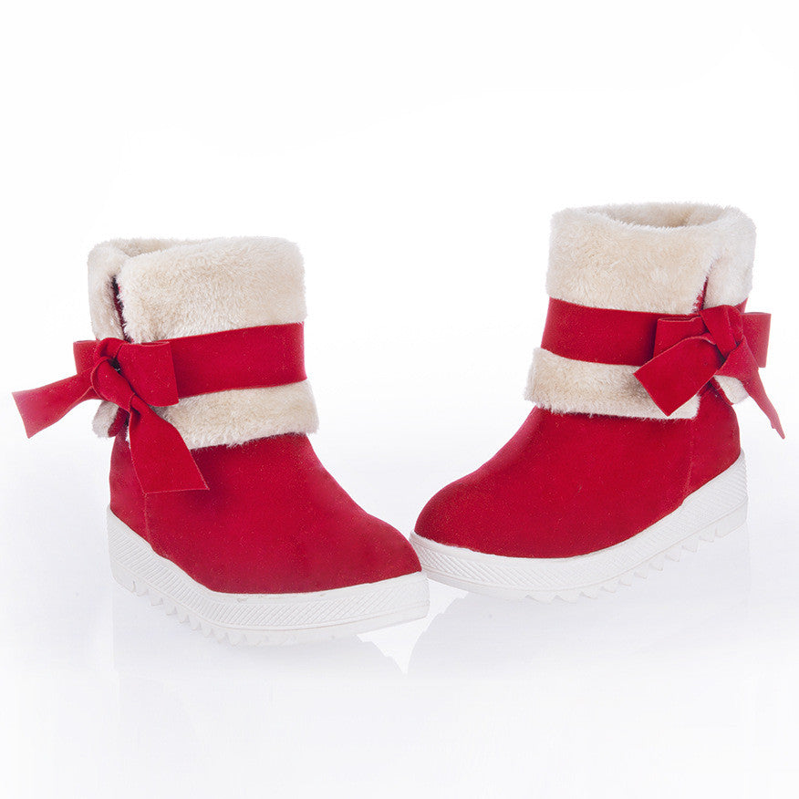 Bowtie Fur Snow Boots Platform High Heels Winter Shoes Woman 3320 3320