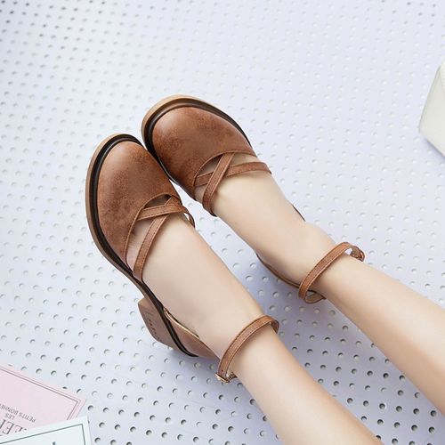 Women's Ankle Strap Mary Jane Mid Chunky Heels Sandals