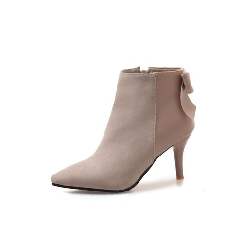 Pointed Toe Bow Tie Zipper Women's High Heeled Ankle Boots