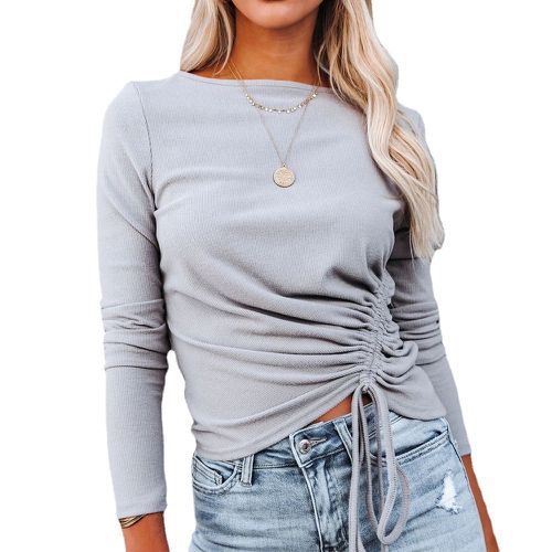 Womens Drawstring Solid Color Long Sleeve Sweater