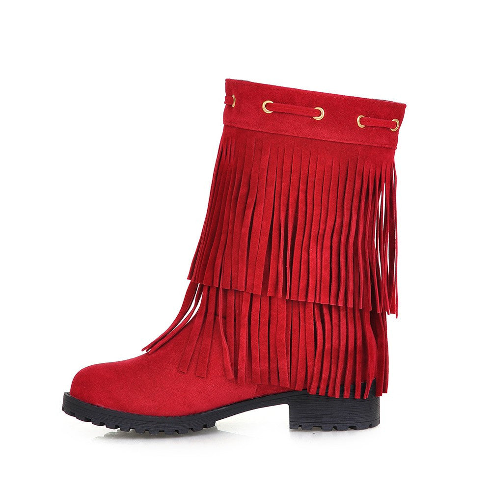 Fashion New 2016 Women Ankle Boots Shoes Wedges with Tassel 7372