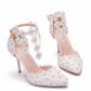 Women Tassel Ankle Strap Pointed Toe Stiletto Heel Bridal Wedding Shoes Sandals