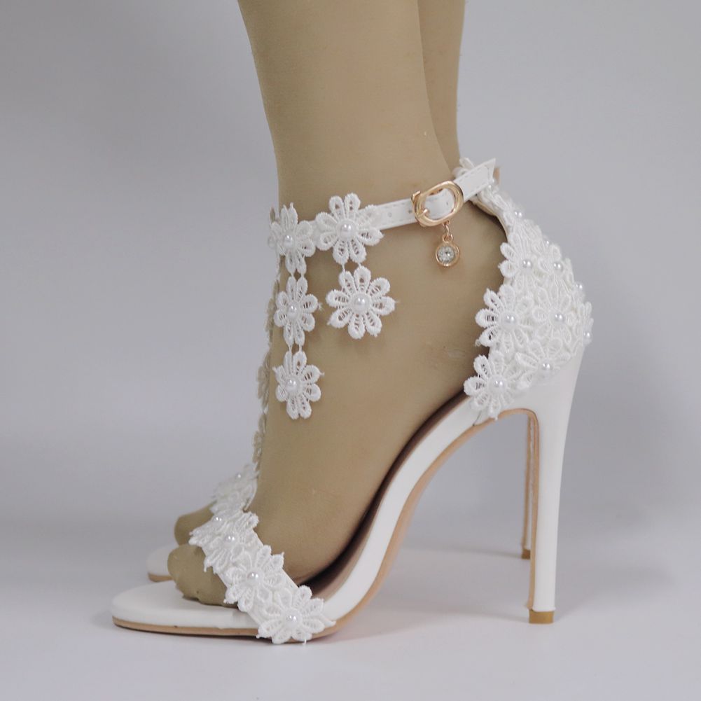 Women Lace Tassel Ankle Strap Bridal Wedding Stiletto Heel Sandals