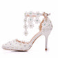 Women Tassel Ankle Strap Pointed Toe Stiletto Heel Bridal Wedding Shoes Sandals