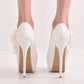 Women Round Toe Flora Feathers Stiletto Heel Platform Pumps Bridal Wedding Shoes
