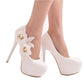 Women Round Toe Flora Feathers Stiletto Heel Platform Pumps Bridal Wedding Shoes