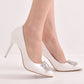 Women Pointed Toe Rhinestone Square Buckles Stiletto Heel Pumps Wedding Shoes
