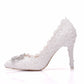 Women Pearls Rhinestone Lace Stiletto Heel Pumps Wedding Shoes