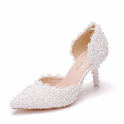 Women Lace Wedding Pointed Toe Stiletto Heel Sandals