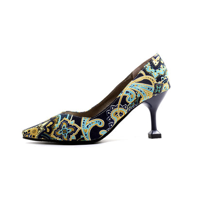 Floral Printed High Heel Shallow Mouth Women Pumps