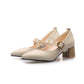 Pointed Toe Mary Janes Medium-heel Shallow-mouth Chunky Pumps