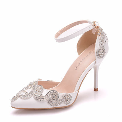 Women Pointed Toe Rhinestone Bridal Wedding Stiletto Heel Sandals