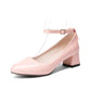 Thick Heel Buckle Shallow Ankle Strap Shoes Women Chunky Pumps
