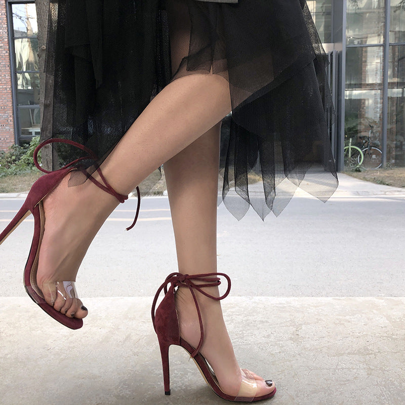 Women's Ultra High Heeled Strap Transparent Stiletto Heel Sandals