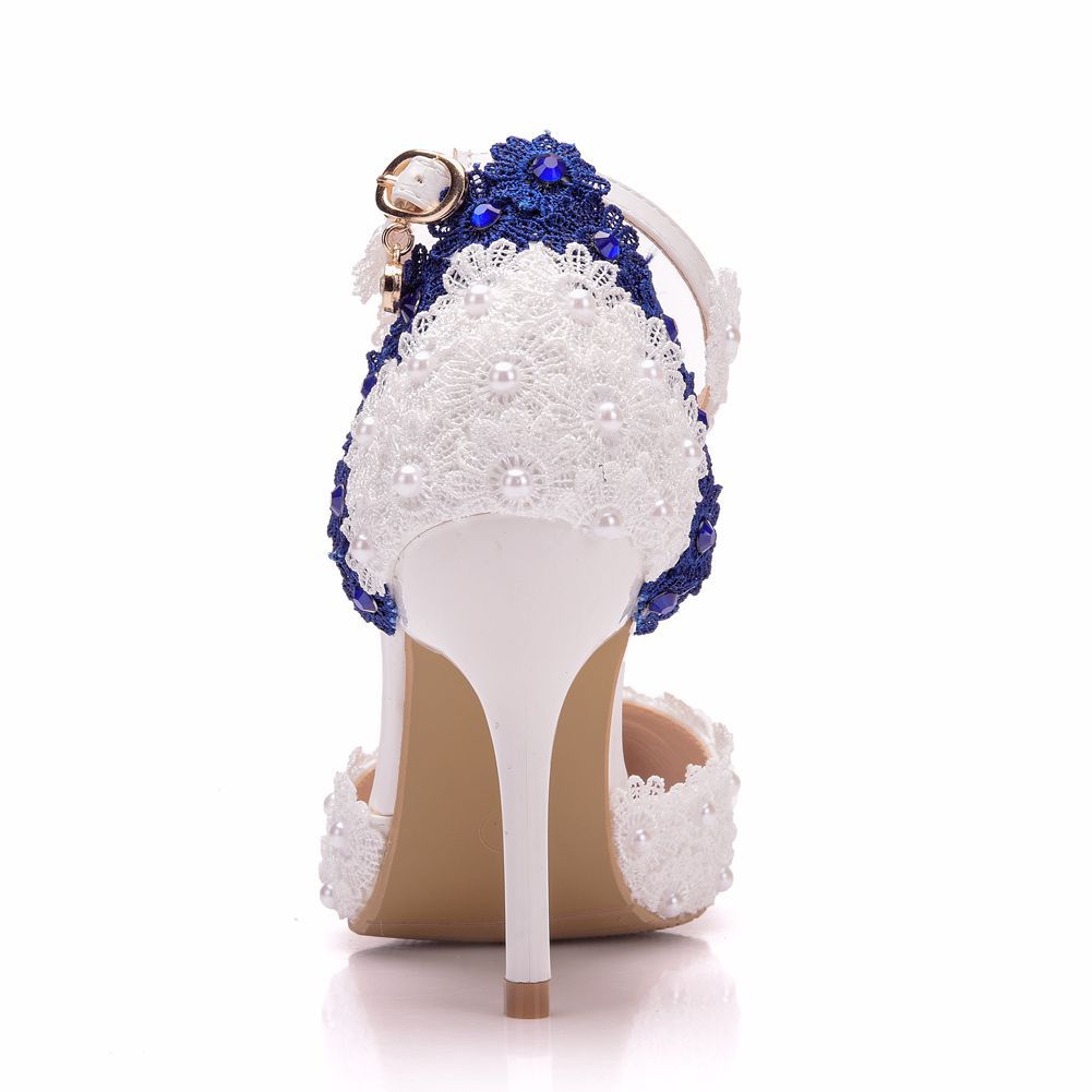 Women Bicolor Lace Stiletto Heel Pointed Toe Bridal Wedding Sandals