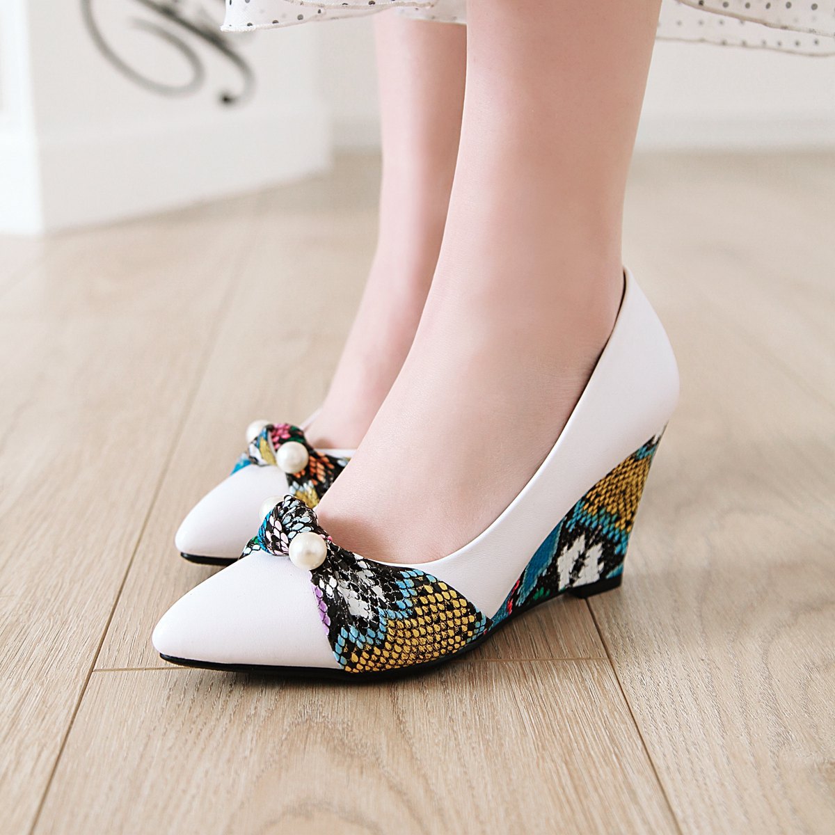 Pattern High-heeled Slope-heeled 33-43 Plus Size Shallow-mouthed Wedges Shoes