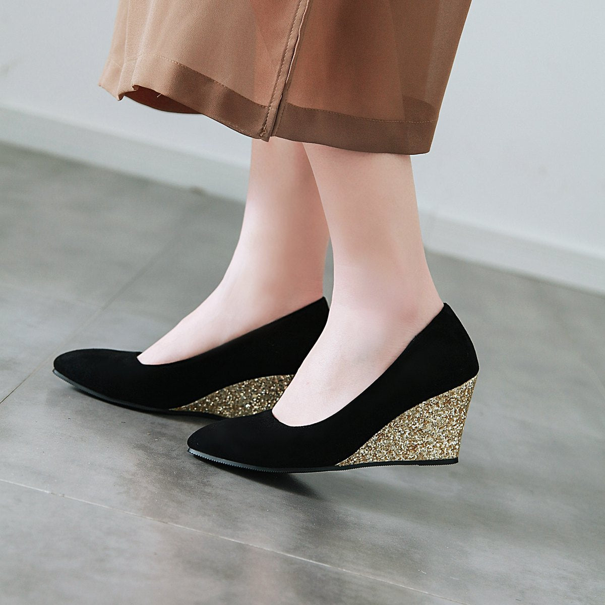 Slope-heeled High-heeled Shallow-mouth Size 33-43 Wedges Shoes Women