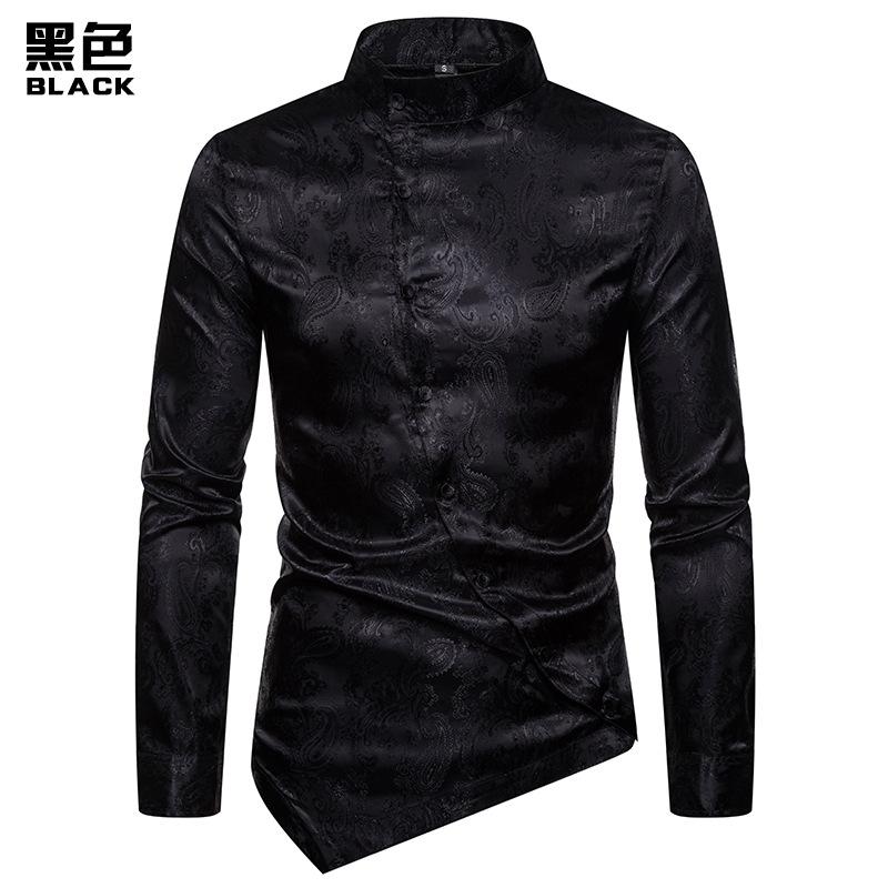 Men's Personality Helical Irregular Color Ful Henry Stand-Up Collar Long Sleeves Shirts