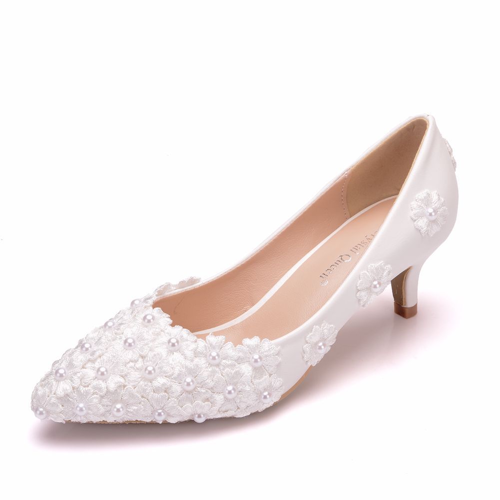 Women Lace Flora Bridal Wedding Shoes Stiletto Heel Pointed Toe Pumps