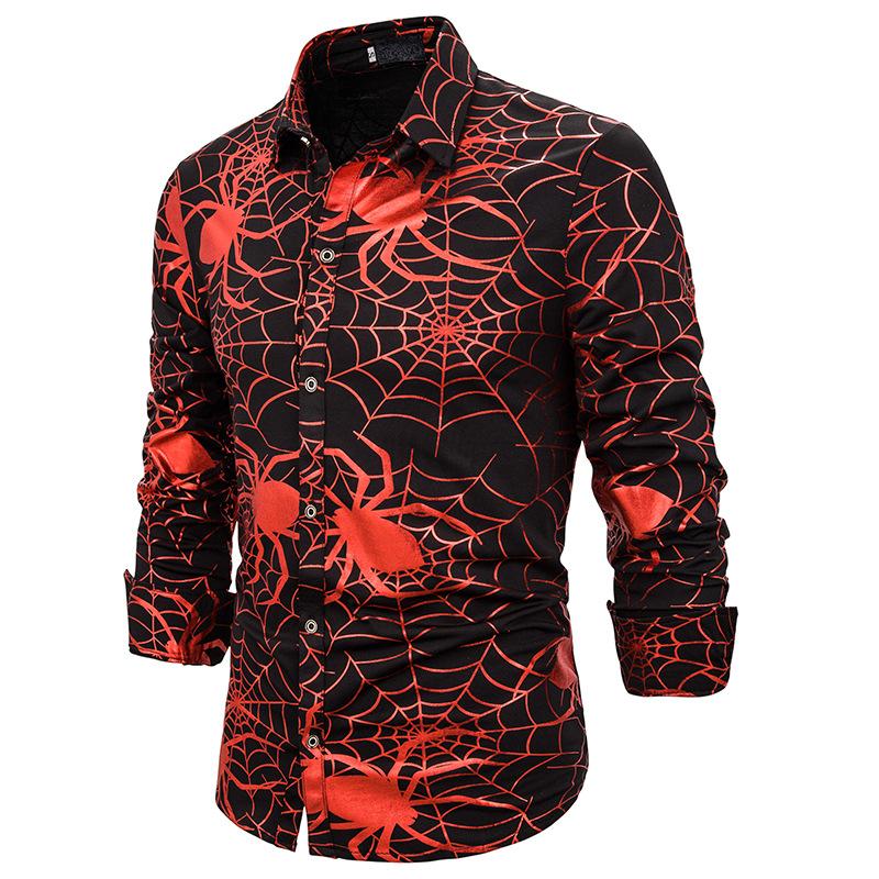 Men's Night Club Dress Spider Gilded Pattern Business Turndown Long Sleeves Shirts