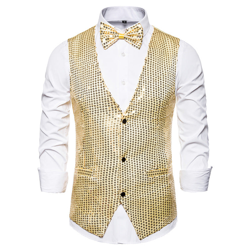 Sequined Men's Vest With Bowtie Performance Clothing