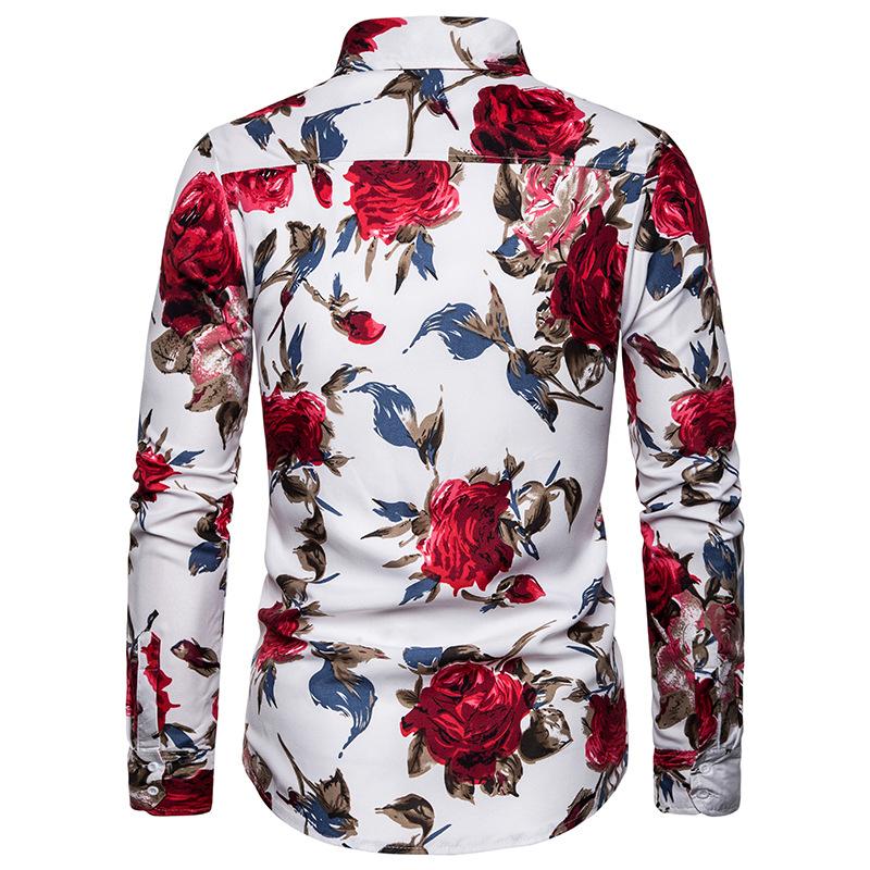 Men's Fashion Rose Pattern Decor Design Long Sleeves Shirts
