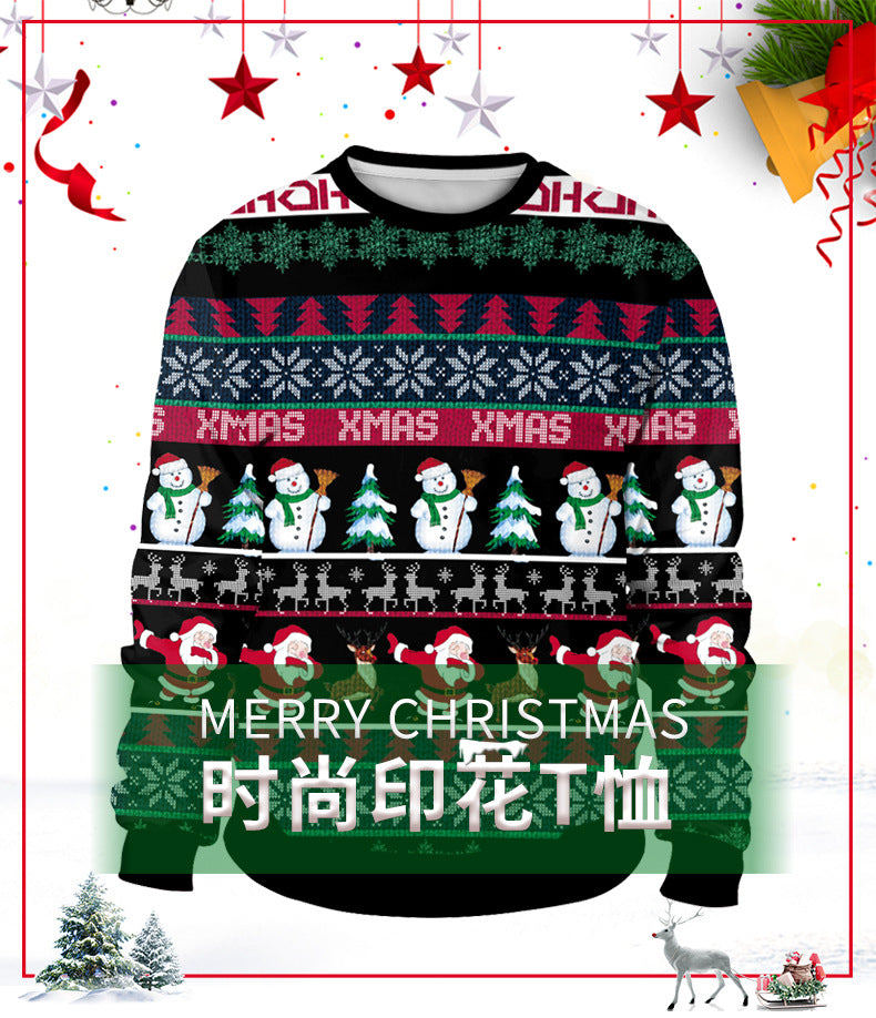 Couple Christmas Snowman Print Round Neck Long Sleeve Sweatshirt