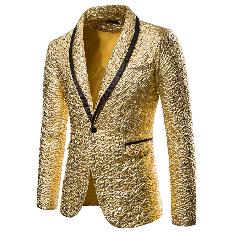 Men's Coat Bronzing Fold Solid Color Suits Costumes