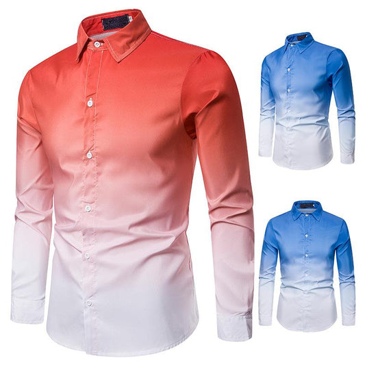 Men's Style Daily Casual Gradient Design Turndown Long Sleeves Shirts