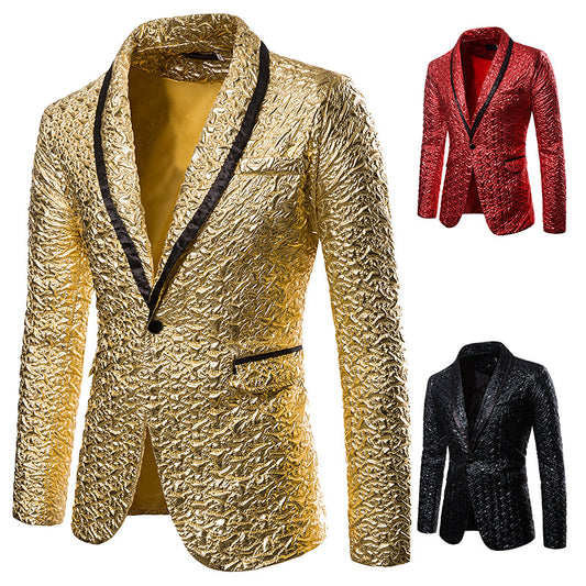Men's Coat Bronzing Fold Solid Color Suits Costumes