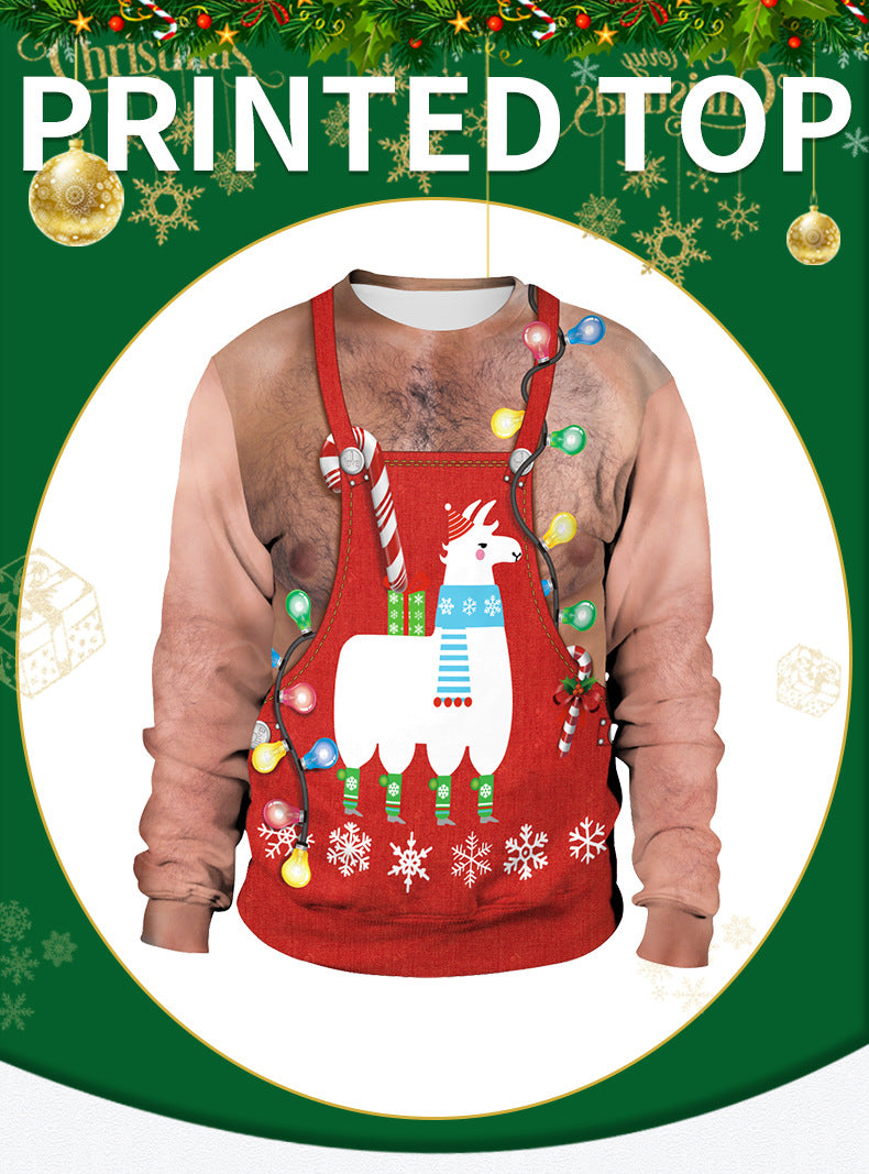 Christmas Spoof Chest Hair Print Round Neck Long Sleeve Couple Sweater