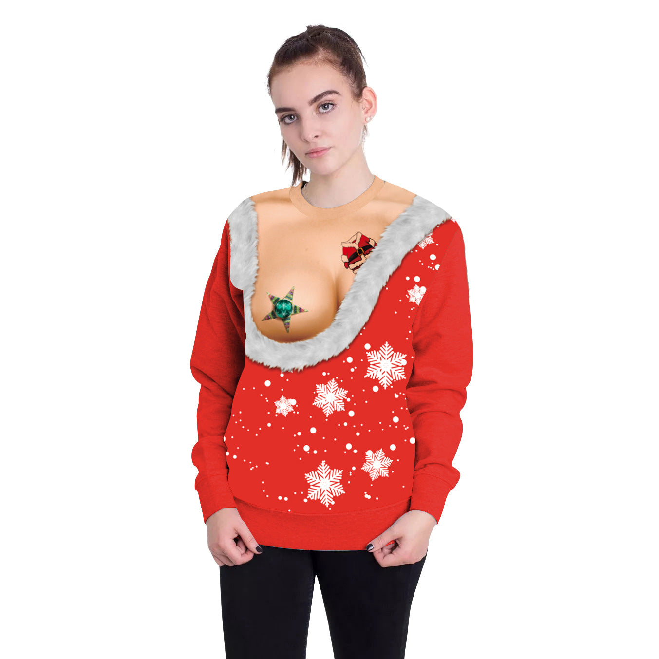 Couple Christmas Spoof Printed Round Neck Sweatshirt