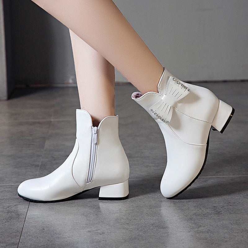 Women's Bow Low Heeled Short Boots