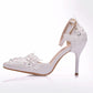 Women Lace Rhinestone Ankle Strap Pointed Toe Bridal Wedding Stiletto Heel Sandals