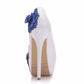 Women Round Toe Embroidery Flora Stiletto Heel Platform Pumps Wedding Shoes