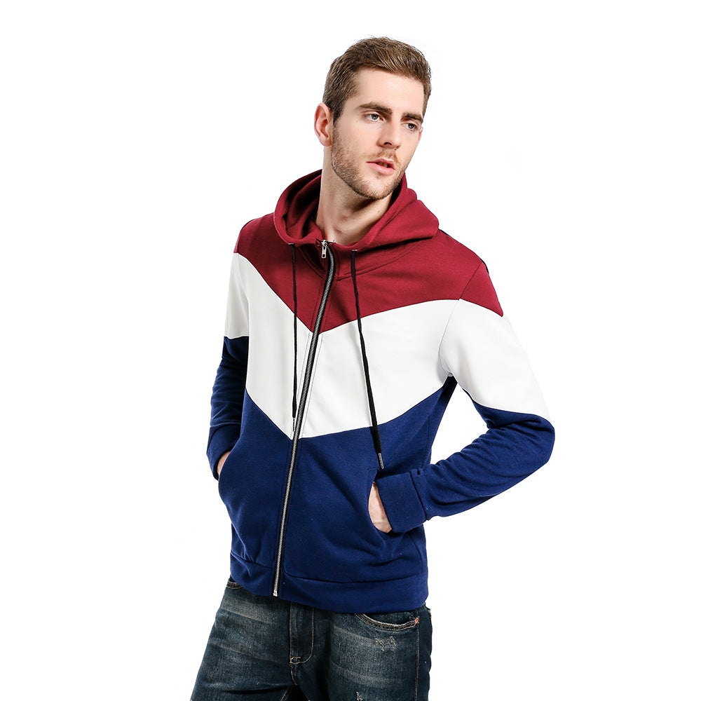 Men's Color Matching Hooded Cardigan Long Sleeve Sweaters