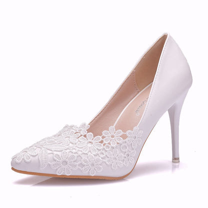 Women Lace Flora Stiletto Heel Pumps Wedding Shoes