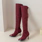 Women Pointed Toe Suede High Heels Knee High Boots