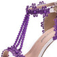 Women Ankle Strap Pointed Toe Lace Beads Bridal Wedding Shoes Stiletto Heel Sandals
