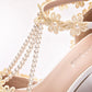 Women Pointed Toe Lace Bridal Wedding Stiletto Heel Sandals