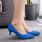 Women Lace Beads Bridal Wedding Shoes Pointed Toe Pumps Stiletto Heel