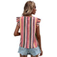 Womens V-neck Rainbow Stripe Top Shirt