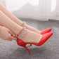 Women Pointed Toe Beads Ankle Strap Bridal Wedding Shoes Stiletto Heel Sandals