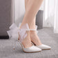 Women Butterfly Flora Ankle Strap Pointed Toe Bridal Wedding Shoes Stiletto Heel Sandals